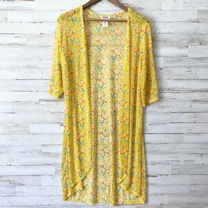 NWOT Yellow Mesh Floral Kimono Large